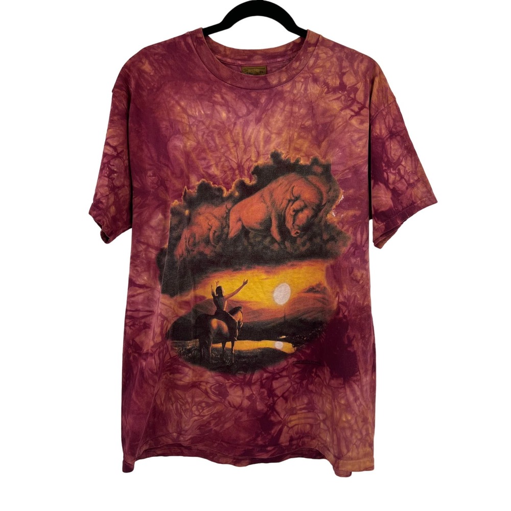 Vintage The Mountain‎ Tie Dye T-Shirt American Indian Short Sleeve Men's XL 90's